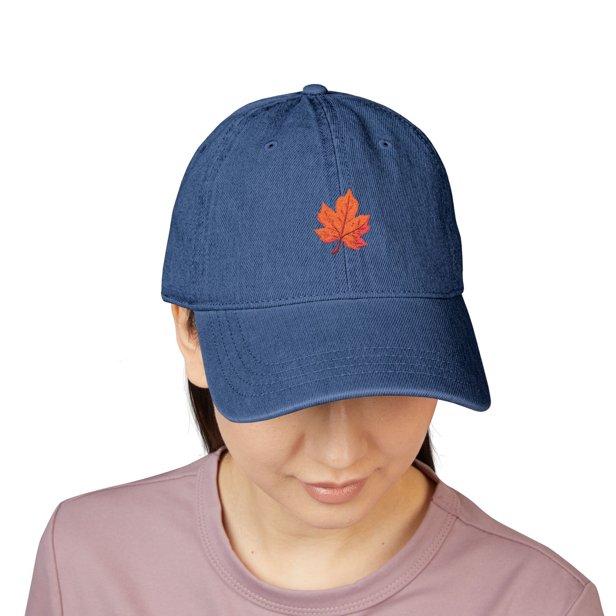 Embroidered Fall Maple Leaf Denim Hat